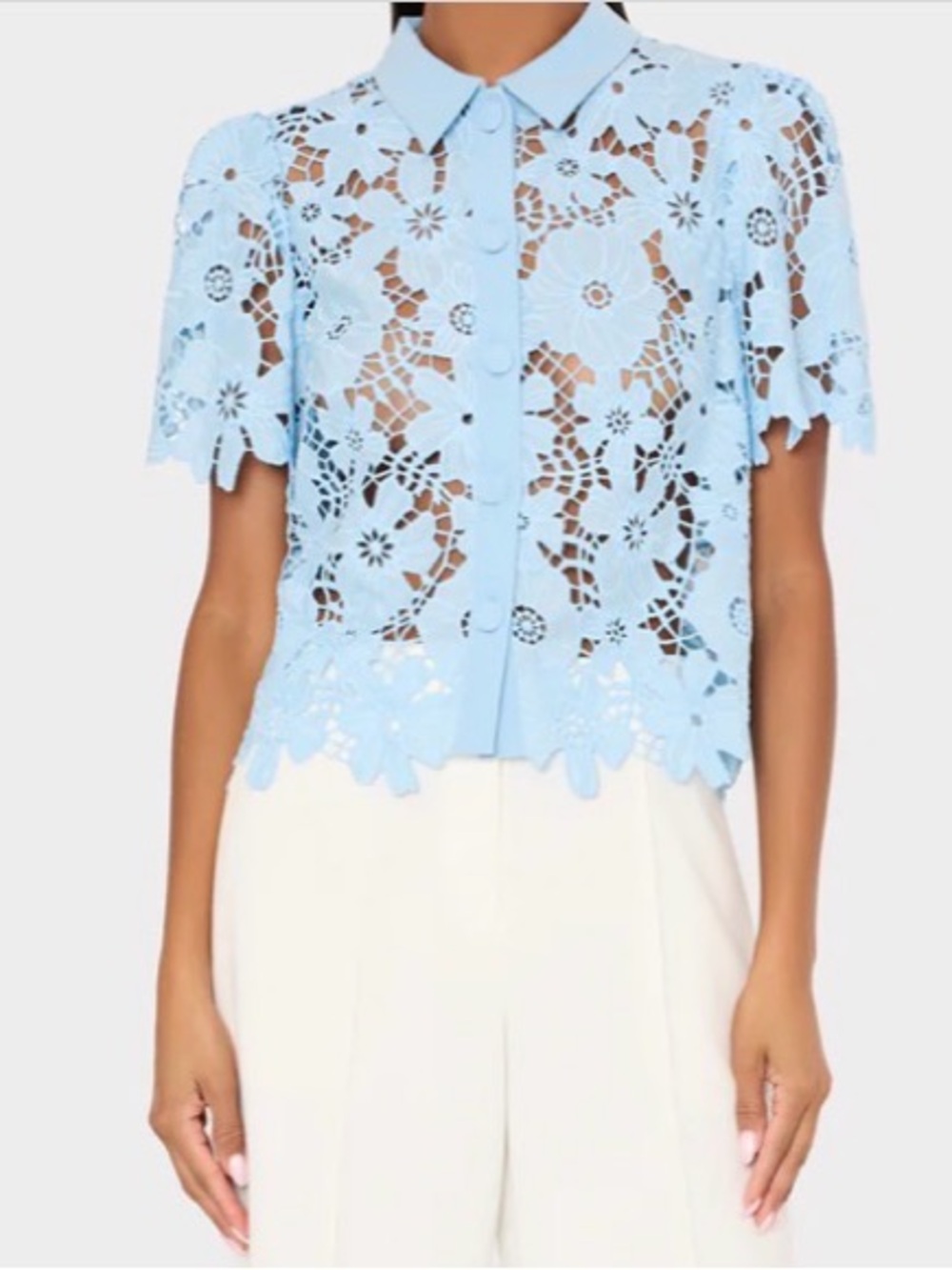 Milly Addison Roja  Lace Button-Down Shrirt - blue Size small